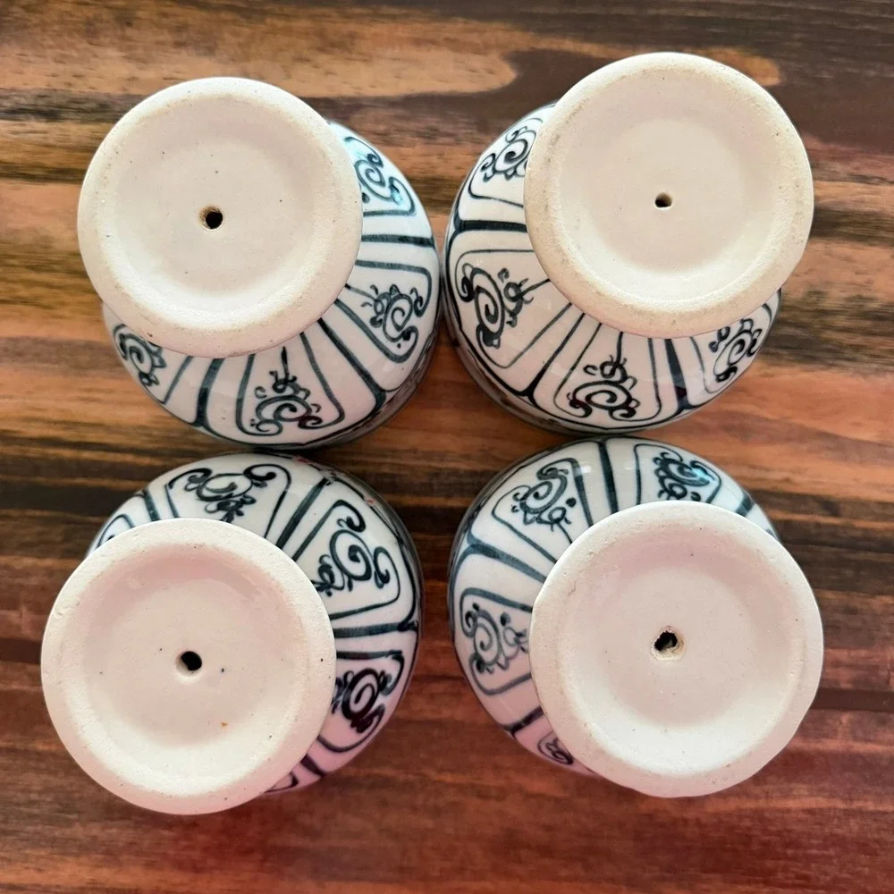 Footed Bowls 3.5in Blue White‎ Floral Ceramic Set of 4